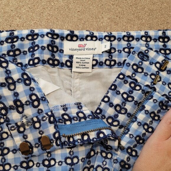 Vineyard Vines Check Print Eyelet Shorts Womens 2 - Picture 4 of 5